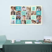 50e Verjaardag Fotocollage Op Maat Mint Groen Turk Spandoek (Beurs)