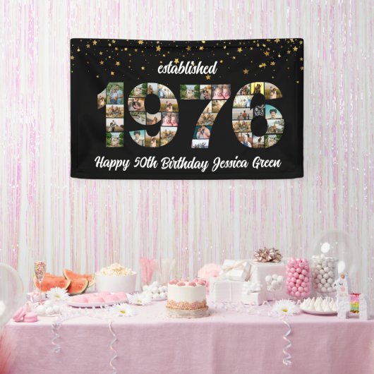 50e verjaardag Fotocollage opgericht 1976 Spandoek (Feest)