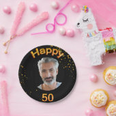 50e verjaardag fotogouden ballonnen zwart papieren bordje (Feest)