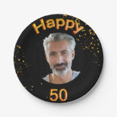 50e verjaardag fotogouden ballonnen zwart papieren bordje (Voorkant)