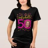 50e verjaardag foto's roze gele confetti stippen Tri-Blend shirt (Voorkant)
