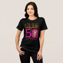 50e verjaardag foto's roze gele confetti stippen Tri-Blend shirt