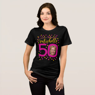 50e verjaardag foto's roze gele confetti stippen Tri-Blend shirt
