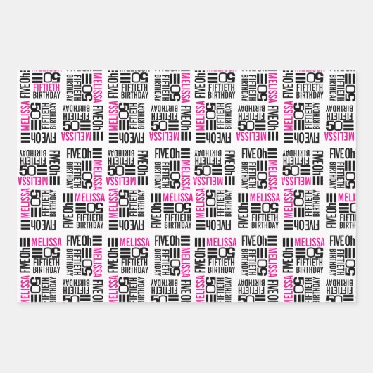 50e verjaardag foto's zwart-wit roze inpakpapier vel (Voorkant 3)