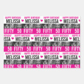 50e verjaardag foto's zwart-wit roze inpakpapier vel (Voorkant)