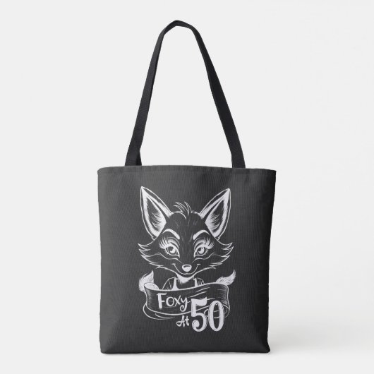 50e verjaardag, Foxy op 50, Fox / Vixen Black Whit Tote Bag (Achterkant)