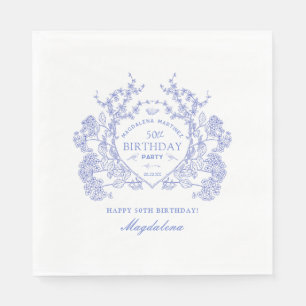 50e Verjaardag Franse Blauwe Bloemenkam Custom Servet