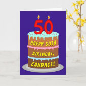 50e verjaardag: Fun Cake and Candles + Custom Name Kaart (Gele Bloem)