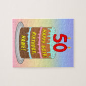 50e verjaardag: Fun Cake and Candles + Custom Name Legpuzzel (Horizontaal)