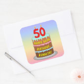 50e verjaardag: Fun Cake and Candles + Custom Name Vierkante Sticker (Envelop)