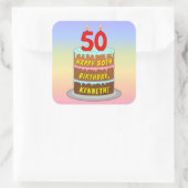 50e verjaardag: Fun Cake and Candles + Custom Name Vierkante Sticker (Tas)