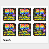 50e verjaardag: Fun Fireworks Kijk, regenboog # 50 Vierkante Sticker (Vel)