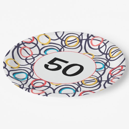 50e verjaardag Funky Doodles Papieren Bordje (Gekanteld)