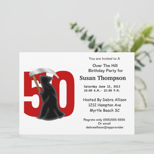 50e verjaardag Funny Grim Reaper Kaart (Staand voorkant)