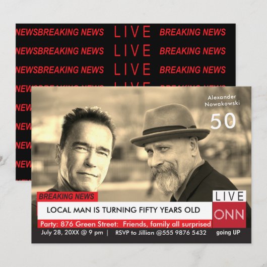 50e verjaardag Funny TV News Arnold Schwarzenegger Kaart (Voorkant / Achterkant)