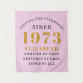 50e verjaardag Geboren 1973 Naam toevoegen Roze Gr Wandkleed (Voorkant)