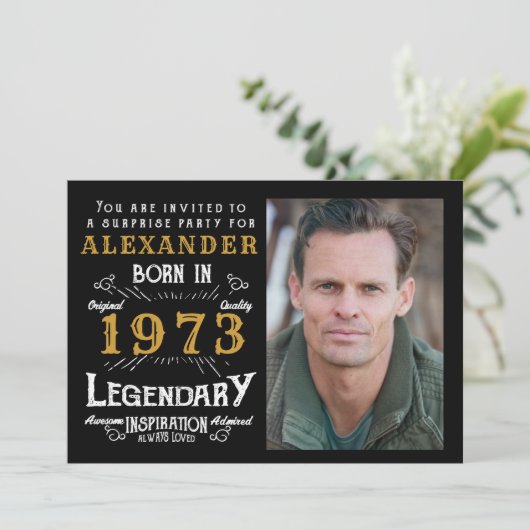 50e verjaardag Geboren in 1973 Black Gold Retro Fo Kaart (Staand voorkant)