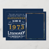 50e verjaardag Geboren in 1973 Blue Gold Retro Kaart (Voorkant / Achterkant)