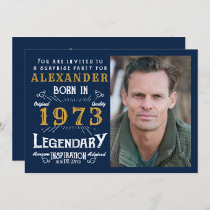 50e verjaardag Geboren in 1973 Blue Gold Retro Kaart