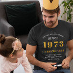 50e verjaardag Geboren in 1973 Naam toevoegen T-shirt<br><div class="desc">Maak de 50ste verjaardag van je speciale persoon speciaal met een gepersonaliseerd shirt. Show hen hoeveel je van hen houdt en hoe iedereen van hen houdt met dit unieke geschenk! Ons op maat gemaakte ontwerp biedt een speciale boodschap voor hen, en zal een perfecte herinnering zijn aan hun speciale dag....</div>