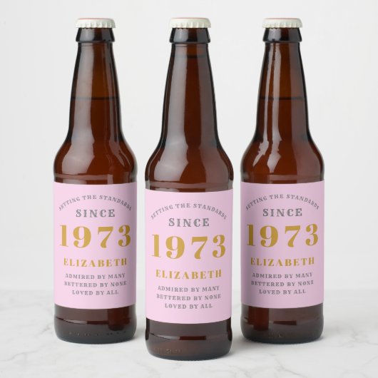 50e verjaardag Geboren in 1973 Voeg de naam Roze g Bier Etiket (Flessen)