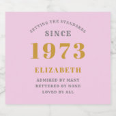 50e verjaardag Geboren in 1973 Voeg de naam Roze g Bier Etiket (Enkel label)