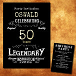 50e verjaardag Geboren Legendary Zwart Goud Retro Folie Uitnodiging<br><div class="desc">Voor degenen die hun 50ste verjaardag vieren hebben we de ideale verjaardagsfeestuitnodiging met een gevoel. De zwarte achtergrond met een gouden folie typografie. Het ontwerp is eenvoudig en toch elegant met een retro gevoel. Pas de tekst van deze verjaardagsuitnodiging eenvoudig aan met behulp van de meegeleverde sjabloon. Onderdeel van een...</div>
