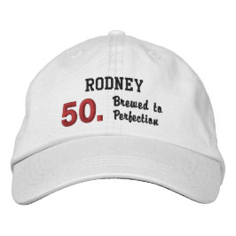 50e verjaardag GEBROUWEN tot PERFECTIE Wit Rood V0 Geborduurde Pet