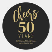50e verjaardag gejuich tot 50 jaar goud zwart ronde sticker (Voorkant)