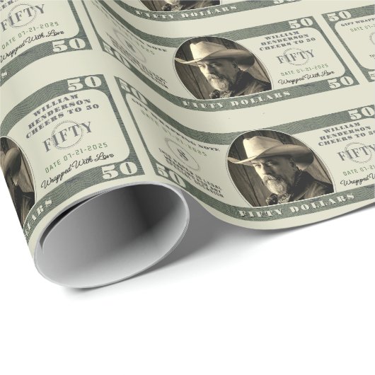 50e verjaardag gejuich voor 50 dollar Bill Cadeaupapier (Rol Hoek)