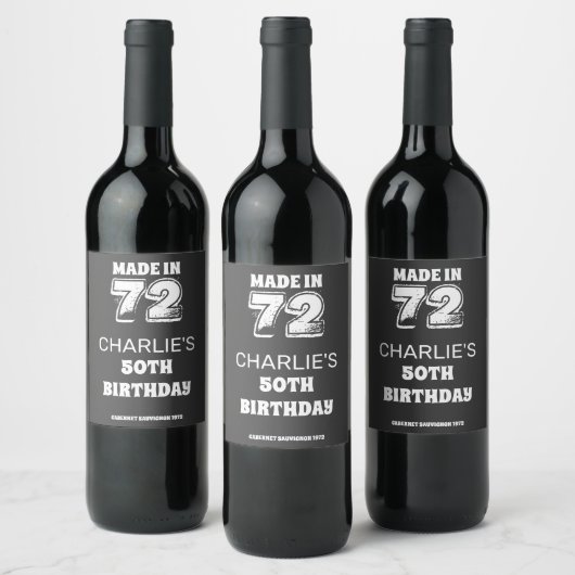 50e verjaardag Gemaakt in 72  stand Wijn Etiket (Flessen)