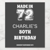 50e verjaardag Gemaakt in 72  stand Wijn Etiket (Enkel label)