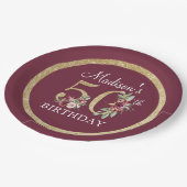 50e verjaardag Gepersonaliseerd Burgundy Gold Papieren Bordje (Gekanteld)
