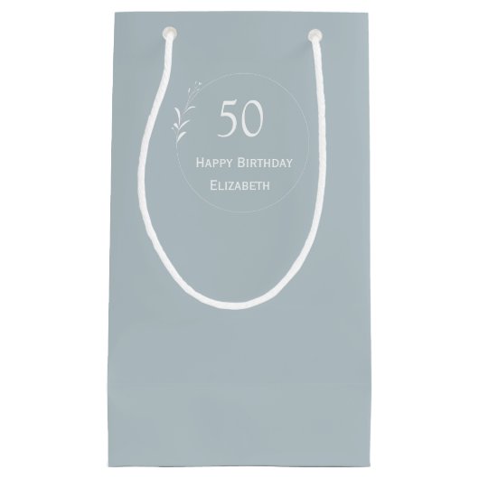 50e verjaardag gepersonaliseerd lichtblauw klein cadeauzakje (Voorkant)