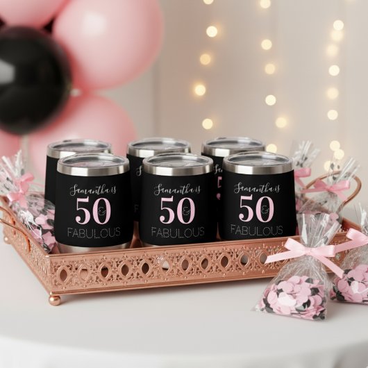 50e verjaardag gepersonaliseerd zwart roze