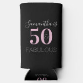 50e verjaardag gepersonaliseerd zwart roze seltzer blikjeskoeler (Achterkant)