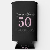 50e verjaardag gepersonaliseerd zwart roze seltzer blikjeskoeler (Voorkant)