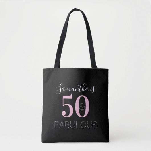 50e verjaardag gepersonaliseerd zwart roze tote bag (Voorkant)
