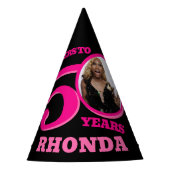 50e verjaardag gepersonaliseerde foto roze zwart feesthoedjes (Voorkant)