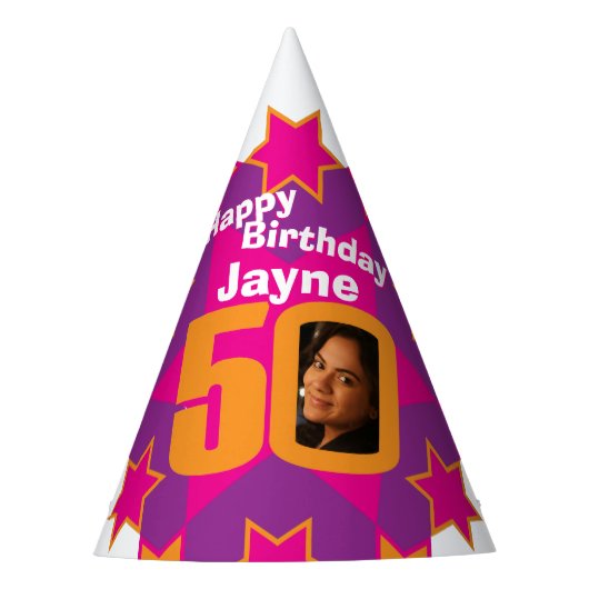 50e verjaardag gepersonaliseerde foto ster naam pe feesthoedjes (Voorkant)