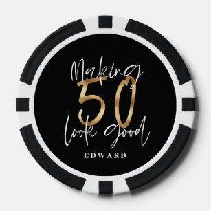 50e verjaardag gepersonaliseerde gunst cadeau zwar poker chips