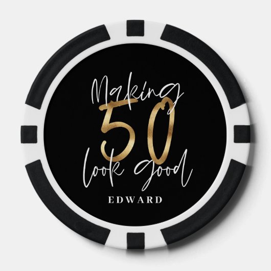 50e verjaardag gepersonaliseerde gunst cadeau zwar poker chips (Voorkant)