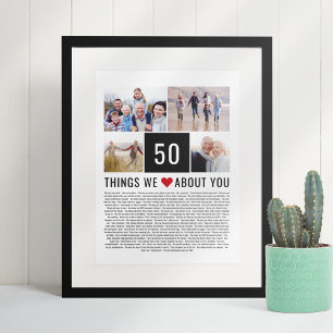 50e verjaardag Gift Dingen waar we van houden op d Poster