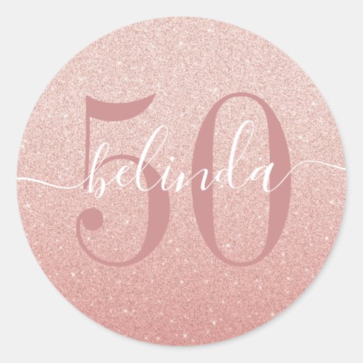 50e Verjaardag Girly Roos Gold Blush Pink Monogram Ronde Sticker (Voorkant)