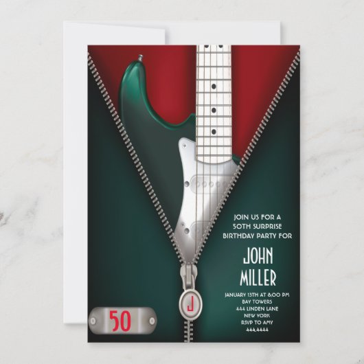 50e verjaardag Gitaar Rock Star Uitnodiging (Voorkant)