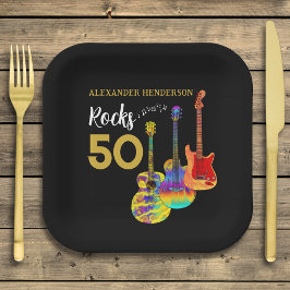 50e verjaardag Gitaar Rocks 50 Persoonlijk Papieren Bordje