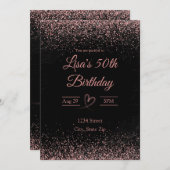 50e verjaardag - Glitter Confetti | Roze Kaart (Voorkant / Achterkant)