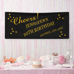 50e verjaardag Glitter Zwart en Goud Spandoek