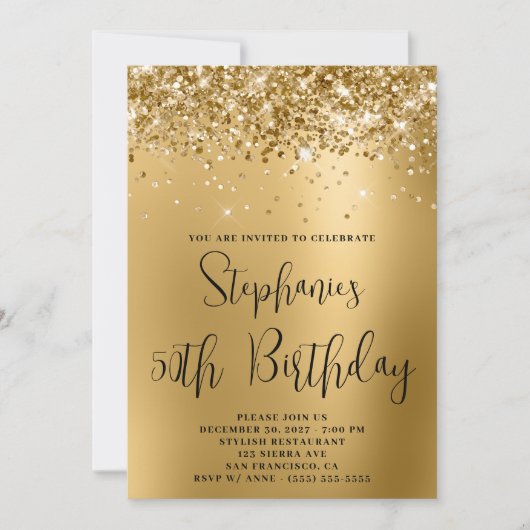 50e verjaardag Glittery Golden Glam Gradient Kaart (Voorkant)
