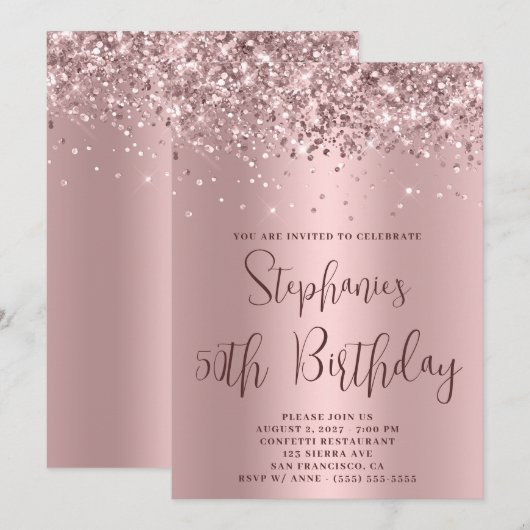 50e verjaardag Glittery Pink Rose Gold Kaart (Voorkant / Achterkant)